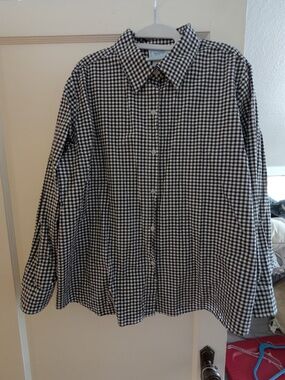 National Black & White Check Button Blouse, Women's Plus 2x